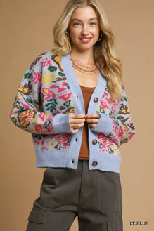 Umgee Floral Knit Button-Up Cardigan