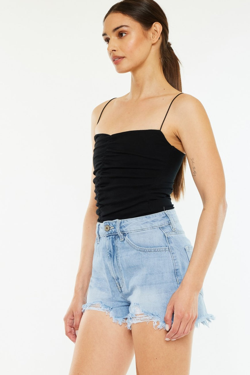 Kancan Raw Hem Distressed High Waist Denim Shorts - TopFashionHQ