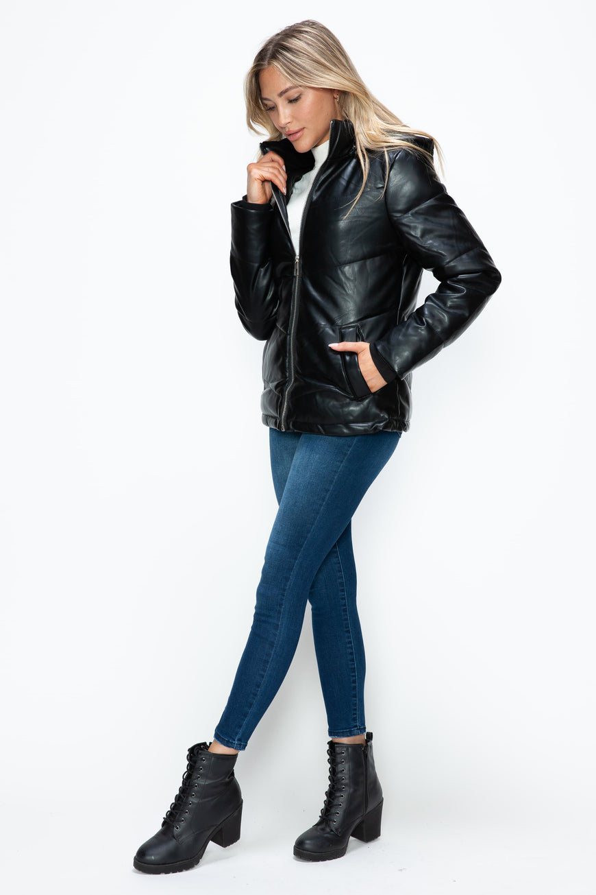 How Dare U Pocketed Zip Up Puffer Jacket with Removable Hood - TopFashionHQ