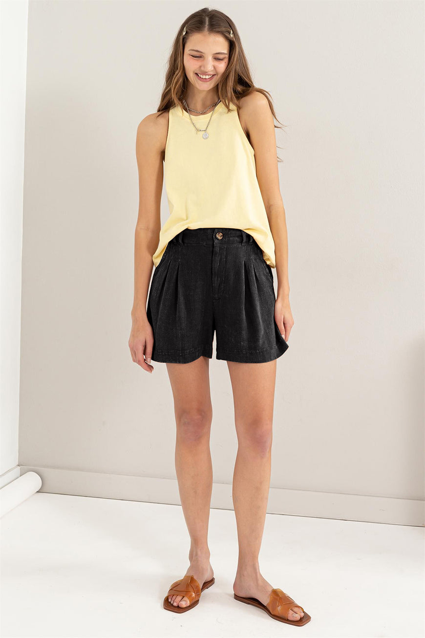 HYFVE High Waist Pleated Linen Shorts - TopFashionHQ