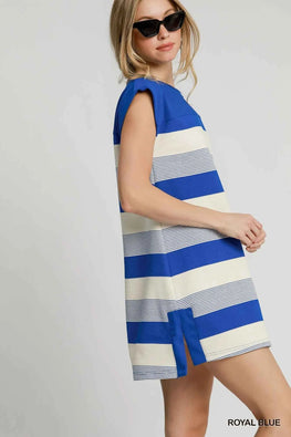 Umgee French Terry Side Slit Striped Mini Dress