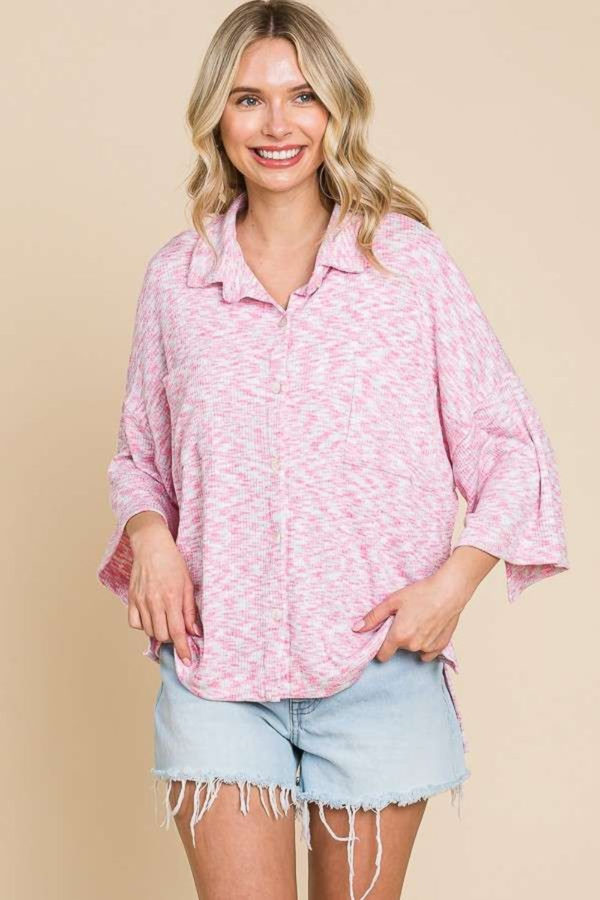 Culture Code Button Up Drop Shoulder Slit Shirt - TopFashionHQ