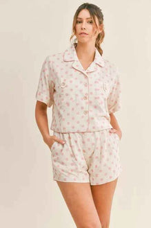 MABLE Polka Dot Collar Crop Top and Short Lounge Set