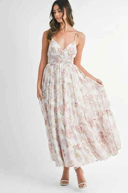 MABLE Floral Print Tiered Cami Maxi Dress