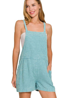 Zenana Washed Double Gauze Tie Back Rompers