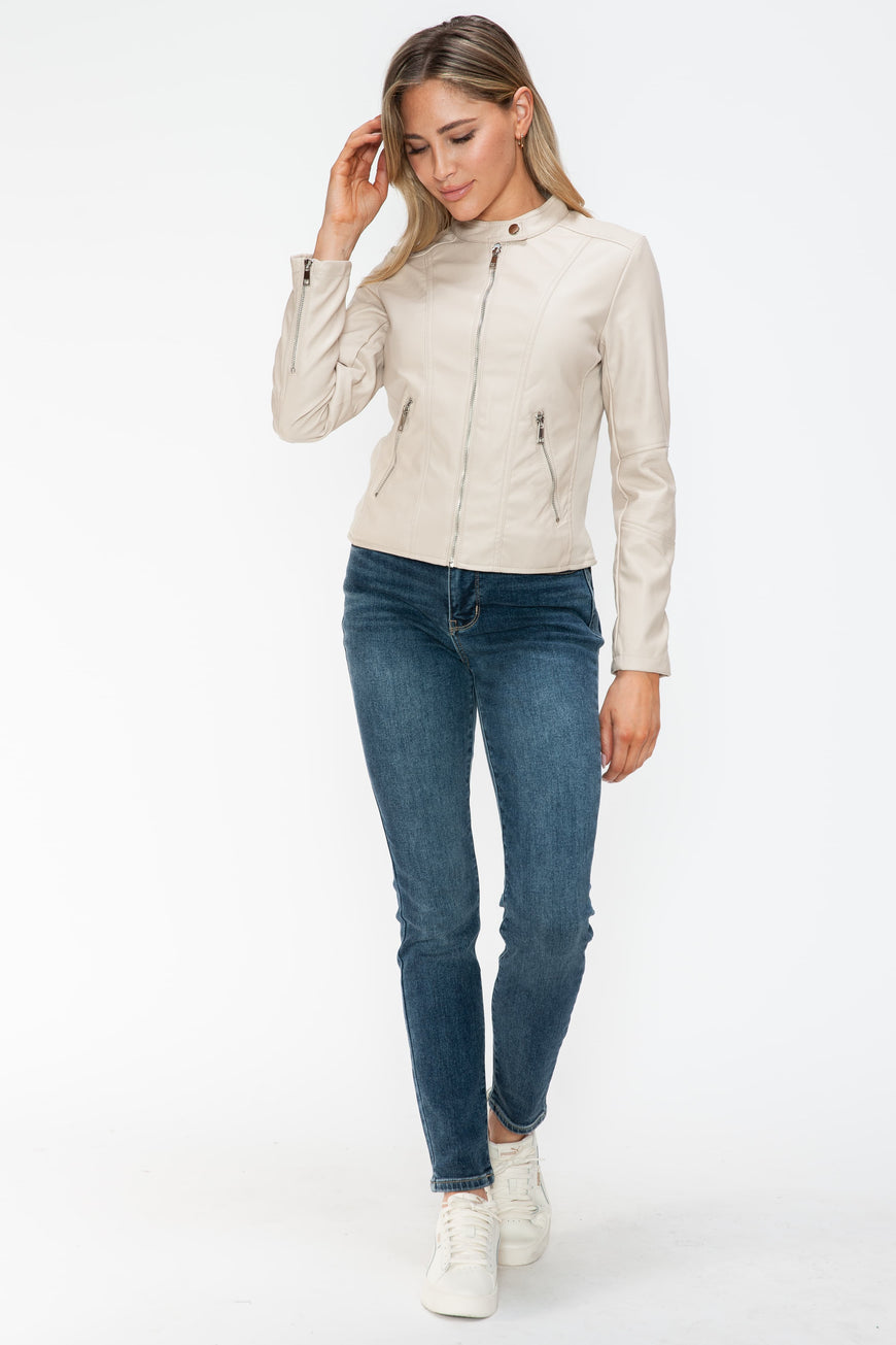 Snobbish PU Leather Zip Up Jacket with Pockets - TopFashionHQ