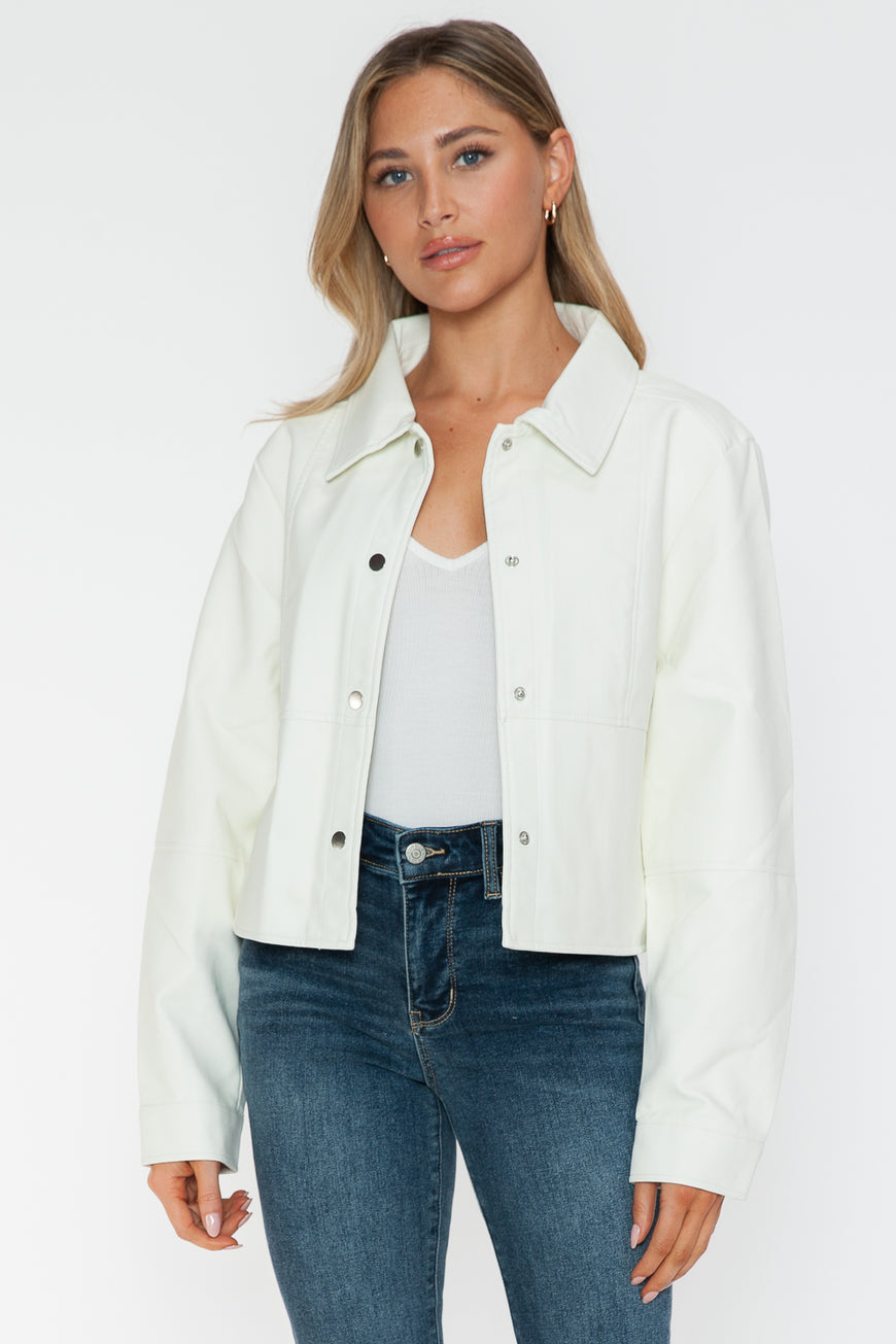 Snobbish Snap Down Long Sleeve PU Leather Jacket - TopFashionHQ
