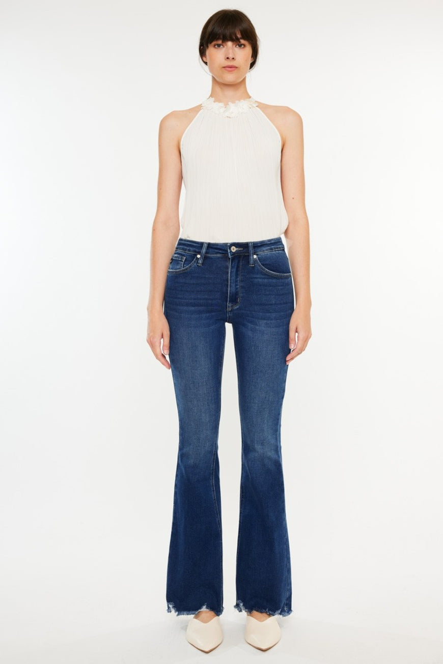 Kancan Cat's Whiskers Raw Hem Flare Jeans - TopFashionHQ