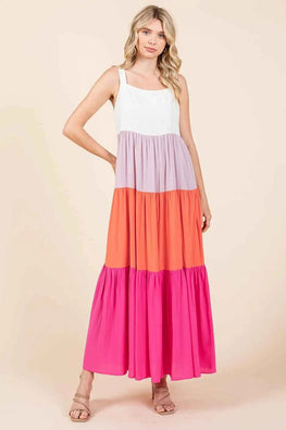 Mittoshop Color Block Tiered Pull-On Maxi Dress