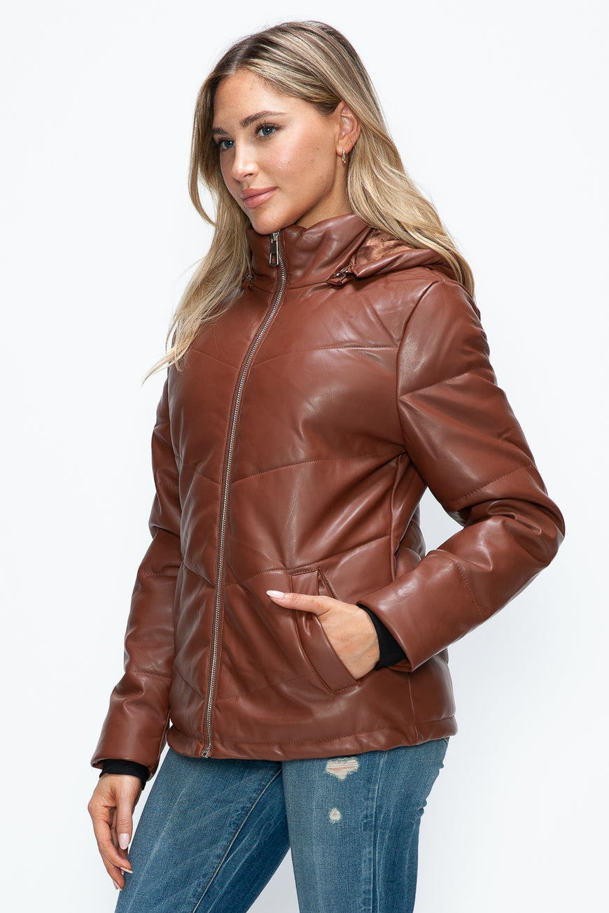 How Dare U Pocketed Zip Up Puffer Jacket with Removable Hood - TopFashionHQ