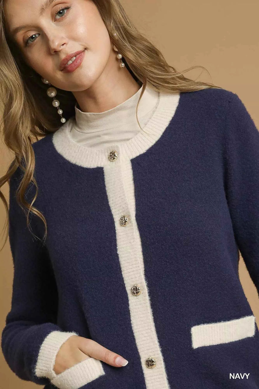Umgee Two-Tone Button Front Cardigan