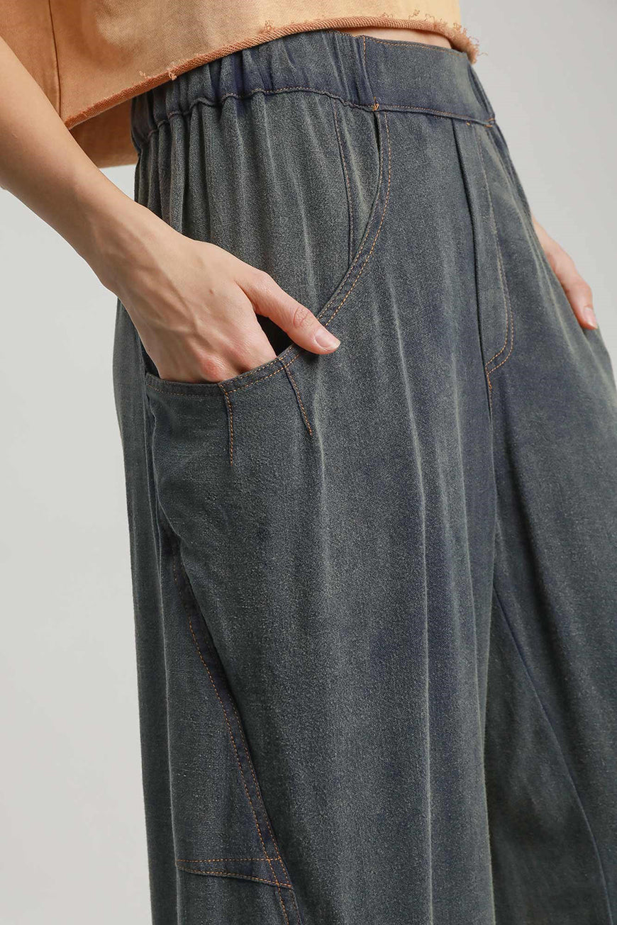 Umgee Elastic Waist Baggy Fit Pants with Pockets - TopFashionHQ