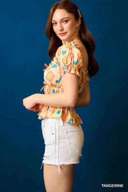 Umgee Floral Smocked Peplum Blouse