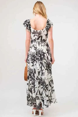 And The Why Ruffled Sleeve Tiered Floral Print Maxi Dress