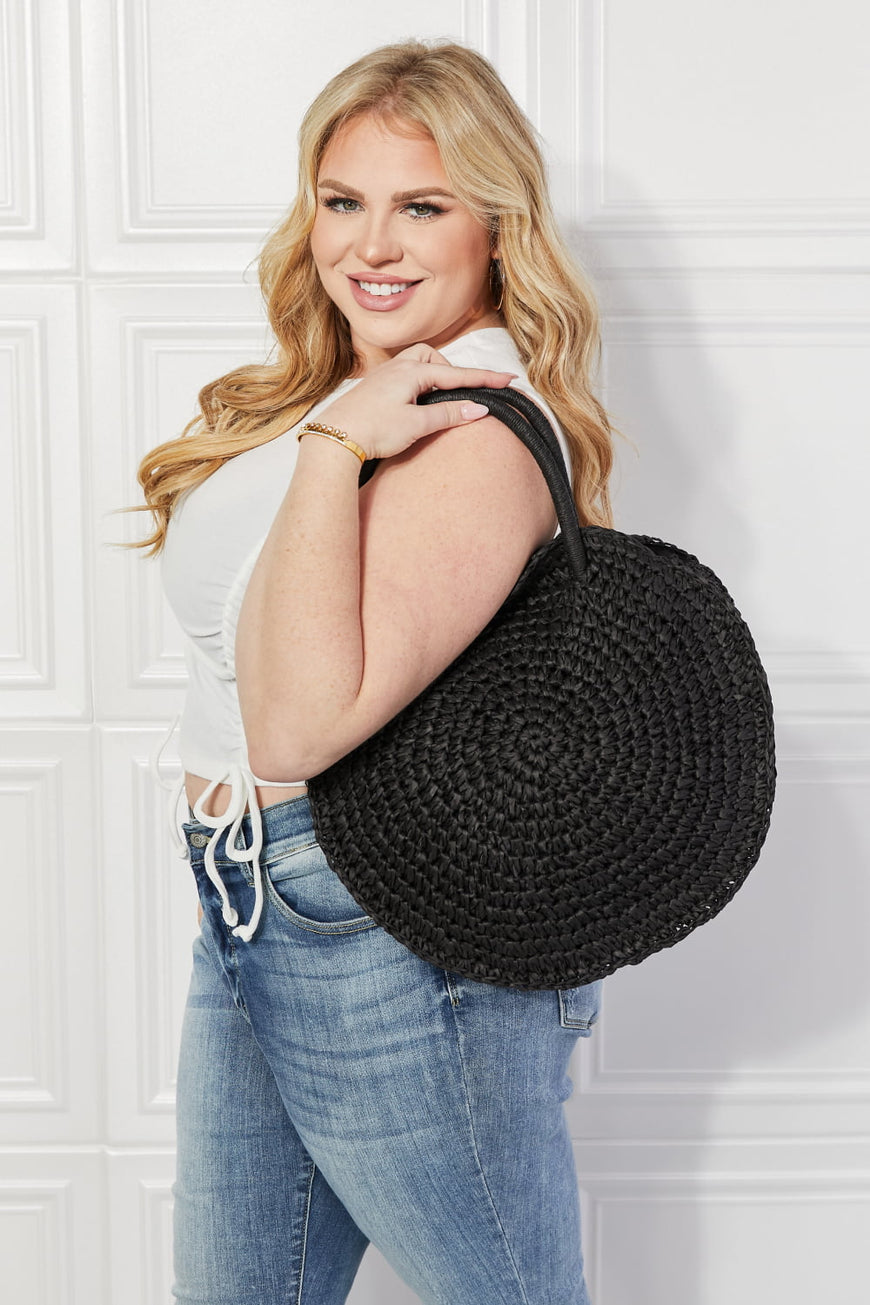 Justin Taylor Beach Date Straw Rattan Handbag in Black - TopFashionHQ