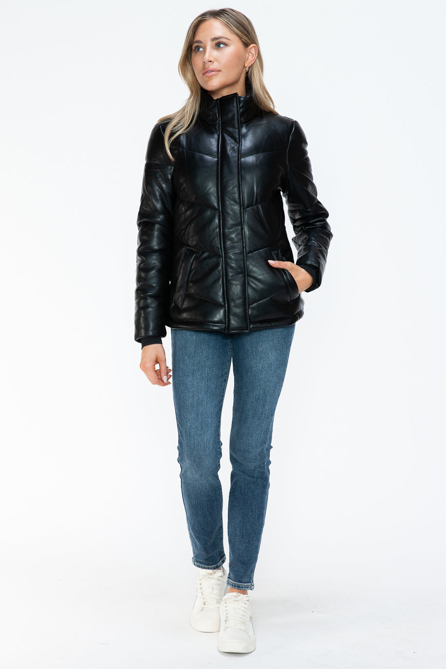 Snobbish Pocketed Zip Up Turtleneck Puffer Jacket - TopFashionHQ