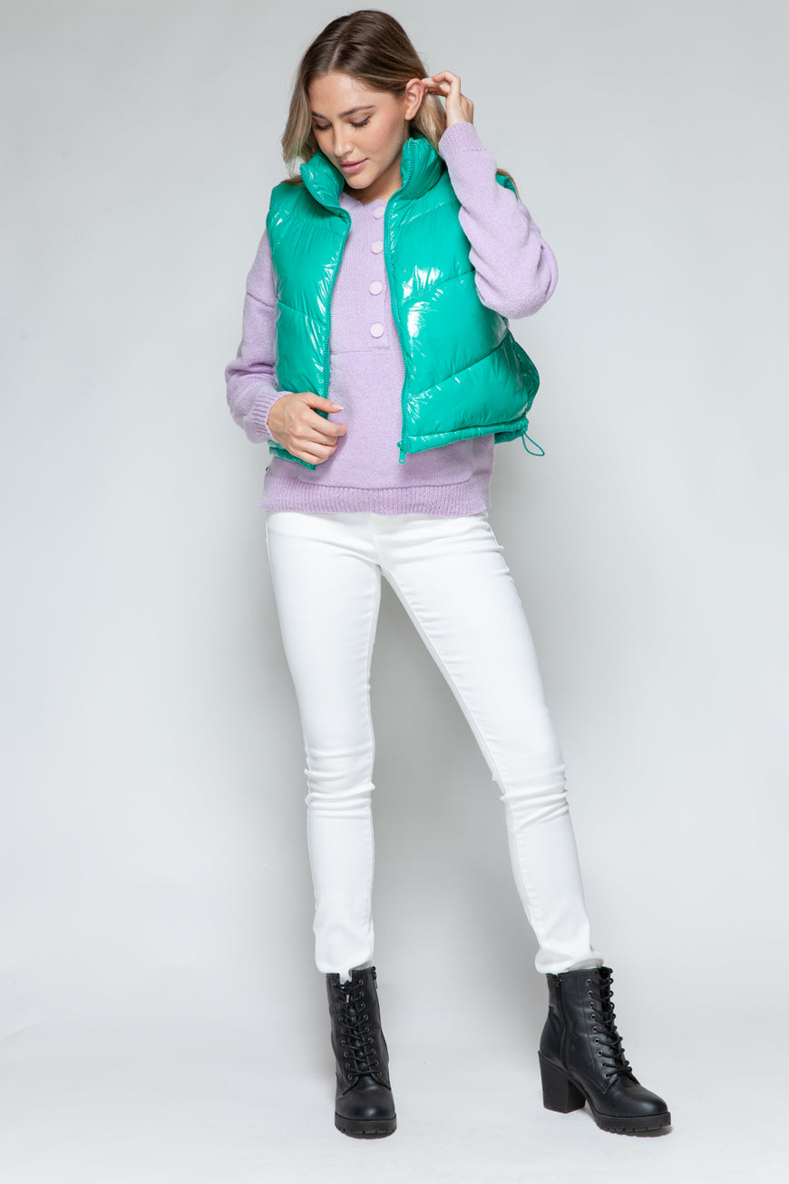 Snobbish Zip Up Turtleneck Shiny Quilted Vest - TopFashionHQ