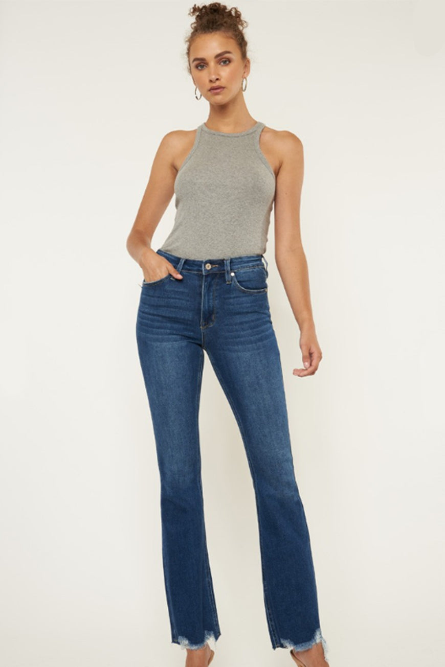 Kancan Cat's Whiskers Raw Hem Flare Jeans - TopFashionHQ