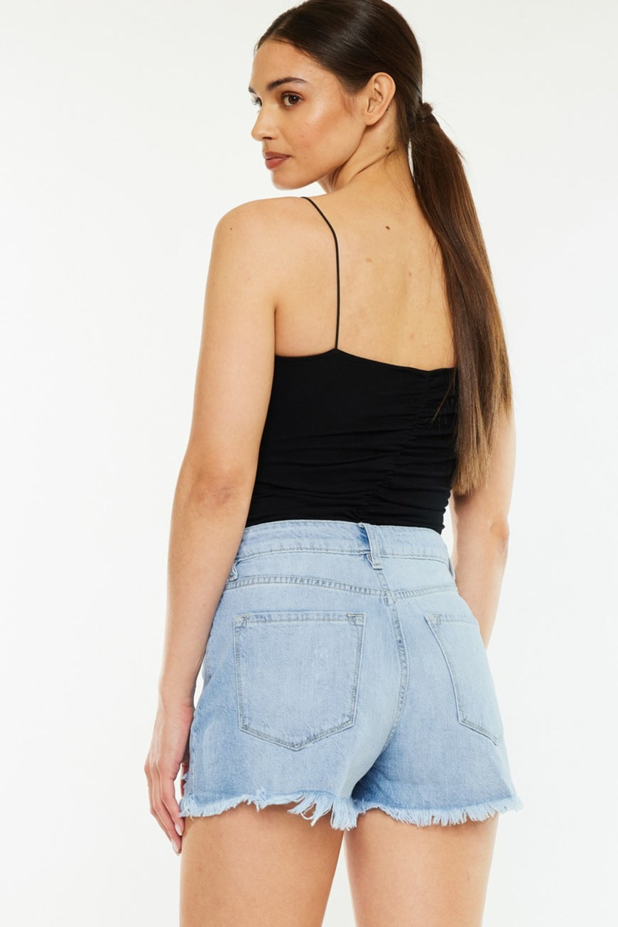 Kancan Raw Hem Distressed High Waist Denim Shorts - TopFashionHQ