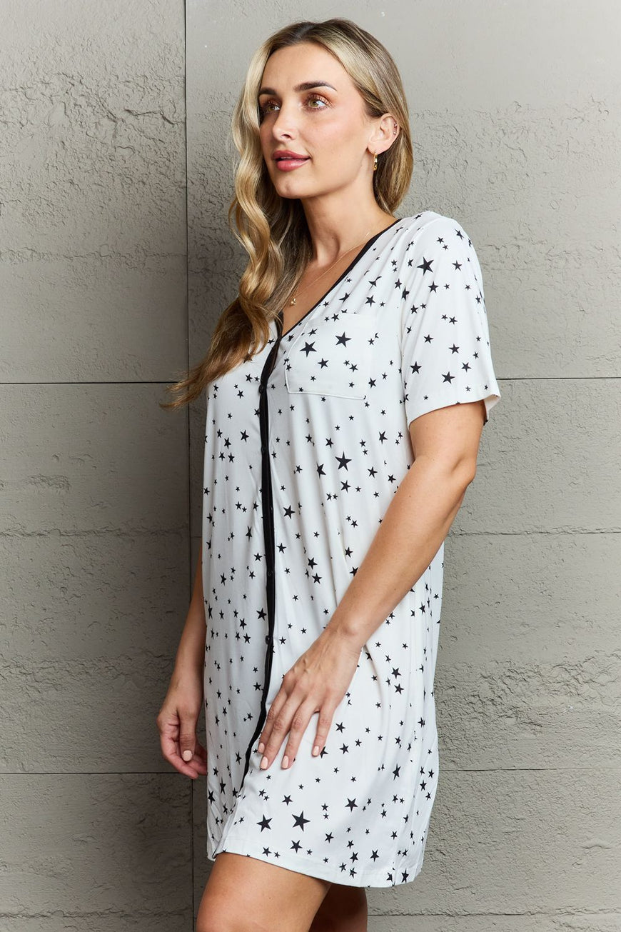 MOON NITE Quilted Quivers Button Down Sleepwear Dress - TopFashionHQ