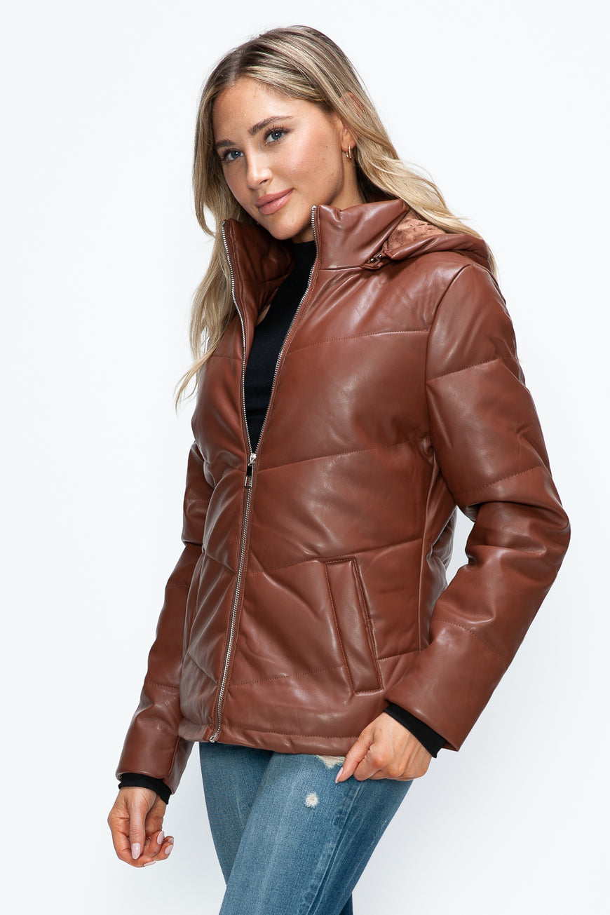 How Dare U Pocketed Zip Up Puffer Jacket with Removable Hood - TopFashionHQ
