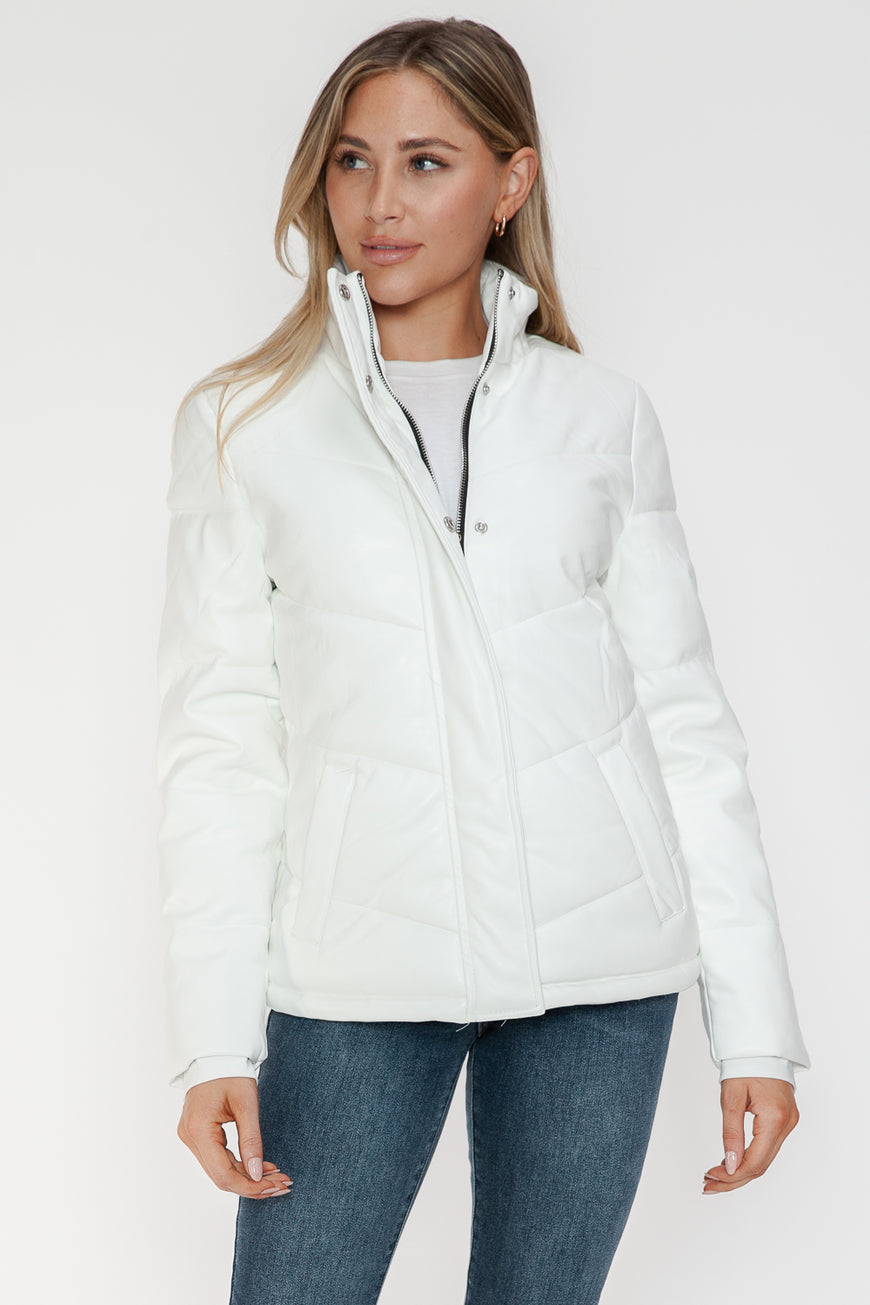 Snobbish Pocketed Zip Up Turtleneck Puffer Jacket - TopFashionHQ