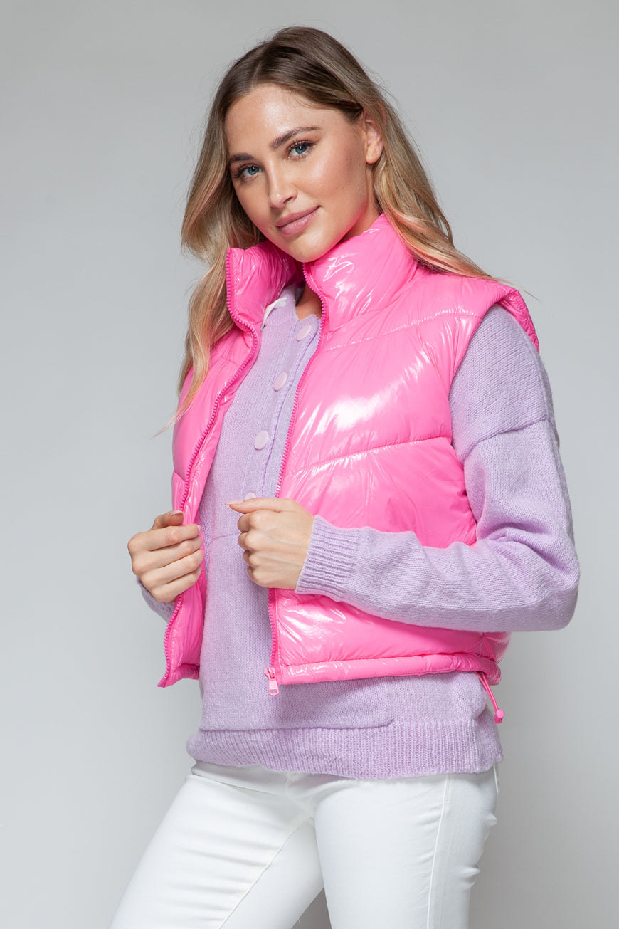 Snobbish Zip Up Turtleneck Shiny Quilted Vest - TopFashionHQ