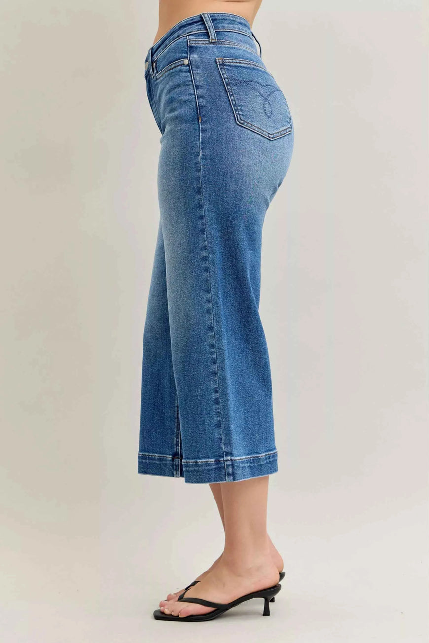 Judy Blue Mid Rise Crop Wide Leg Jeans