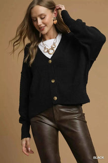 Umgee Button-Front V-Neck Knit Cardigan