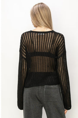 HYFVE Openwork Ribbed Long Sleeve Knit Top - TopFashionHQ