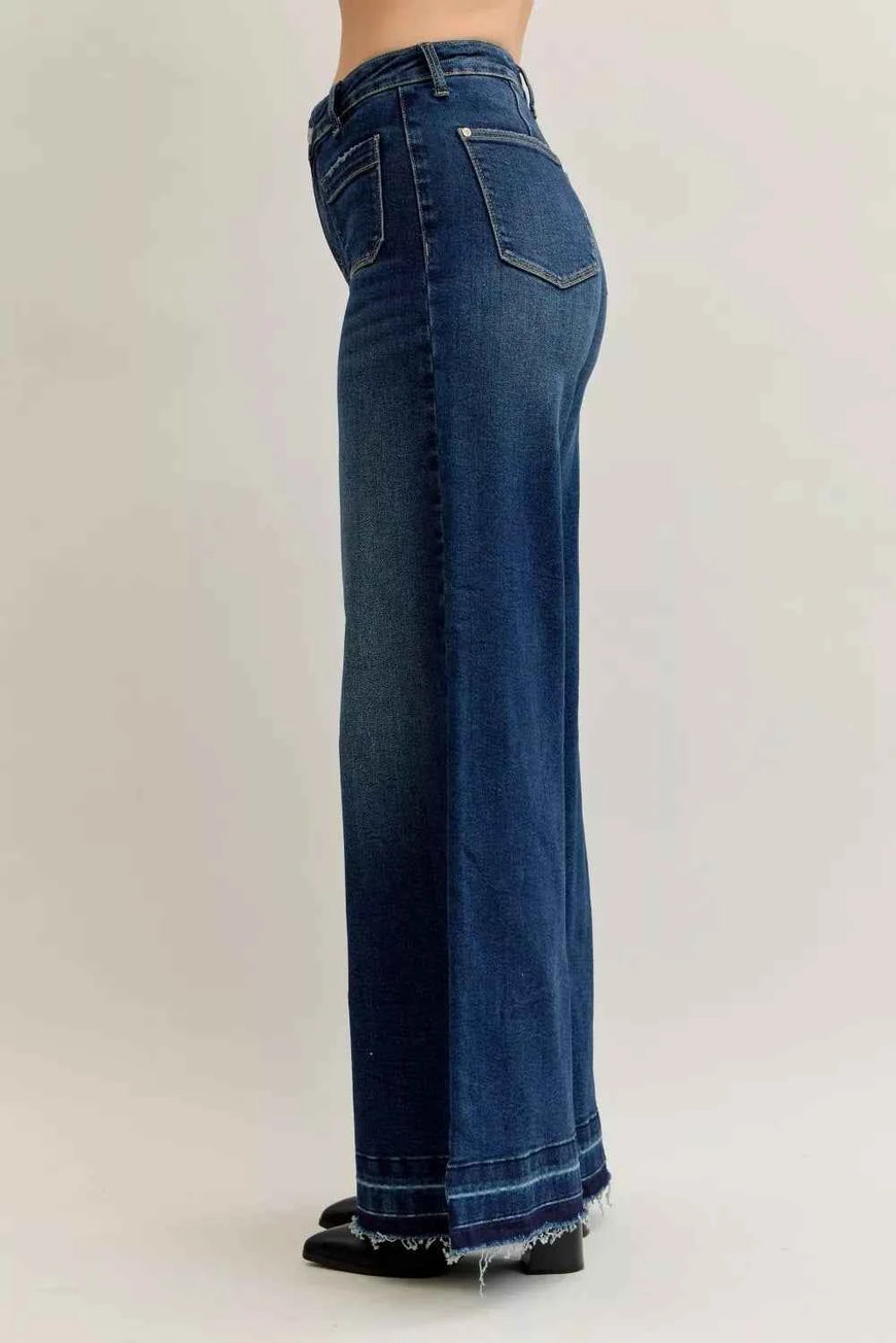 Judy Blue High Waist Palazzo Jeans with Front Patch Pockets