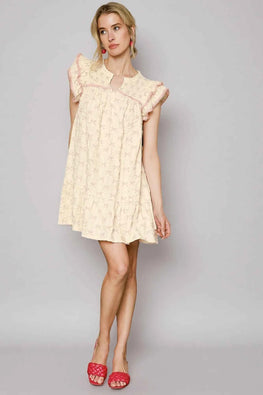 Umgee Bow Print Ruffled Cap Sleeve Mini Dress