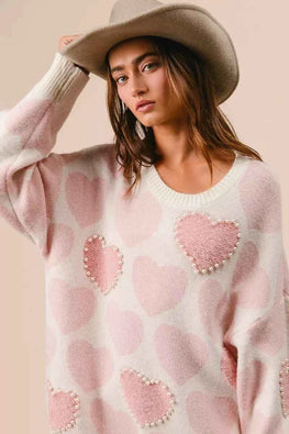 BiBi Heart Pattern Sweater with Pearl Detail