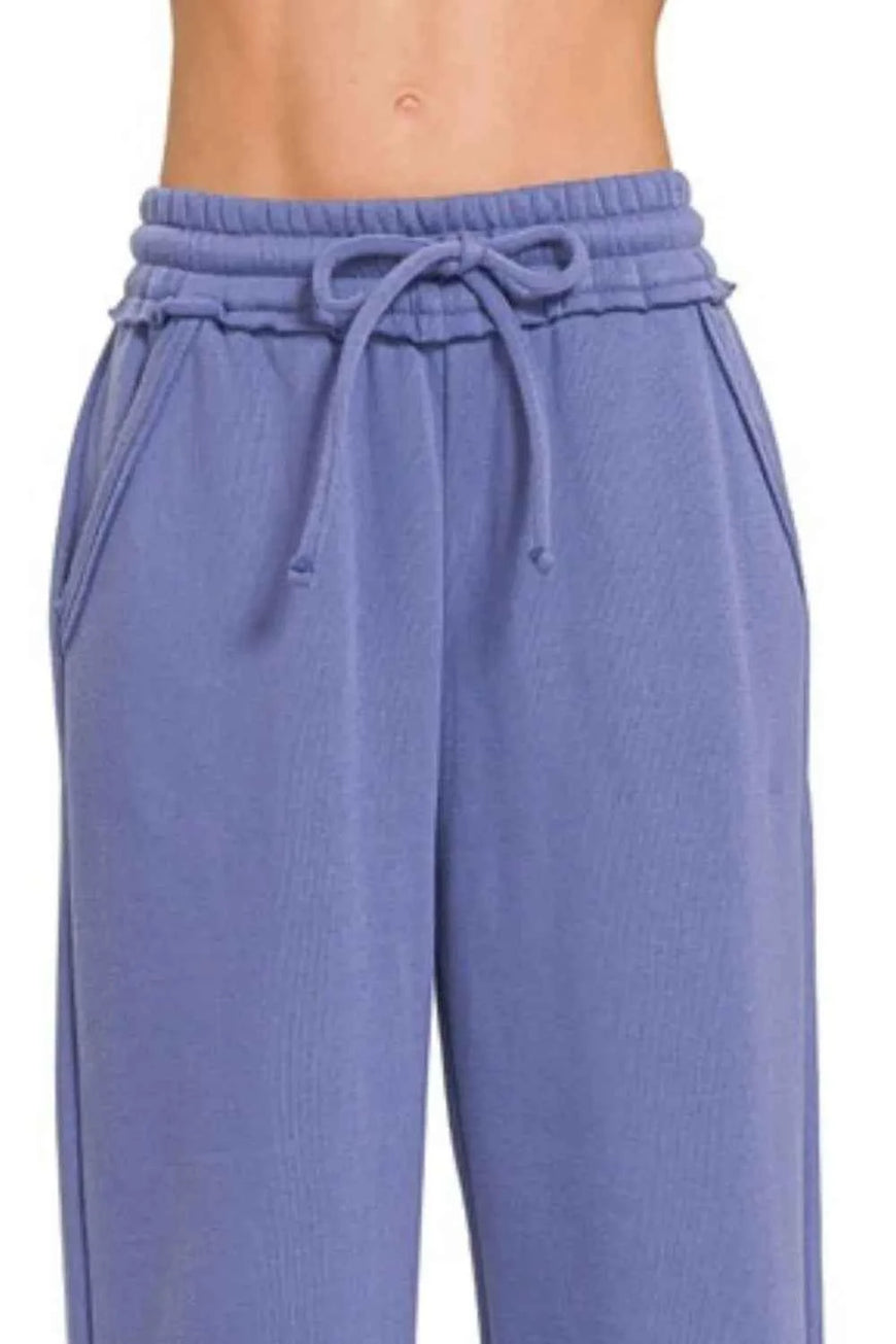 Zenana Fleece Exposed Seam Wide Leg Sweatpants