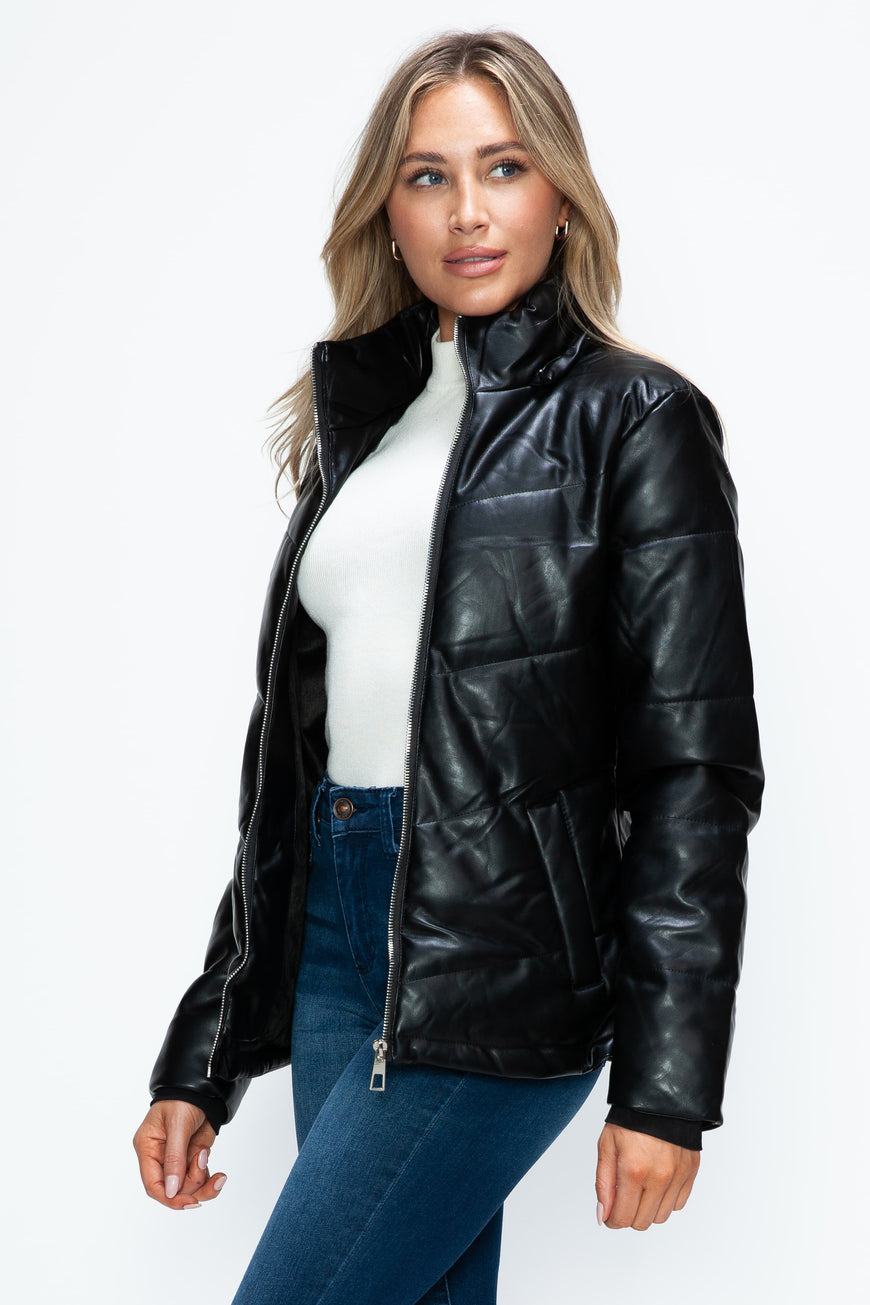 How Dare U Pocketed Zip Up Puffer Jacket with Removable Hood - TopFashionHQ