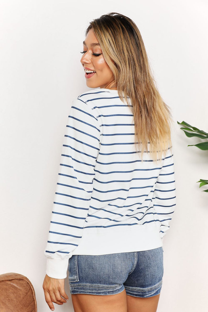 Double Take Striped Long Sleeve Round Neck Top - TopFashionHQ