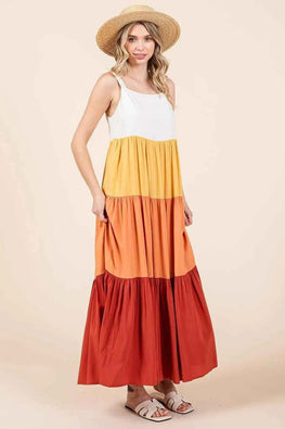 Mittoshop Color Block Tiered Pull-On Maxi Dress