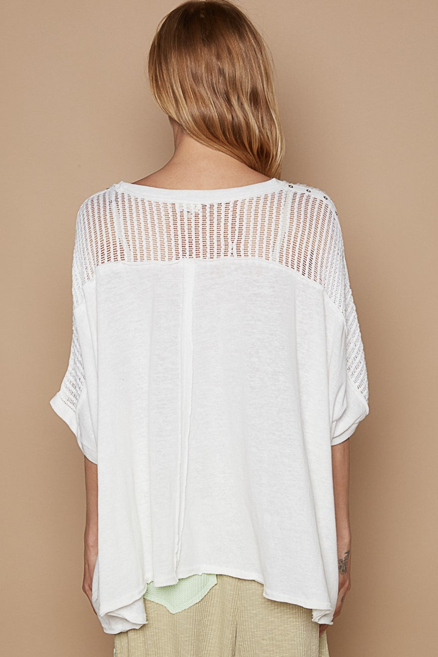 POL Eyelet Detail Studded High-Low Top - TopFashionHQ