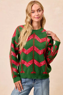 BiBi Christmas Theme Chevron Sequins Detail Sweater