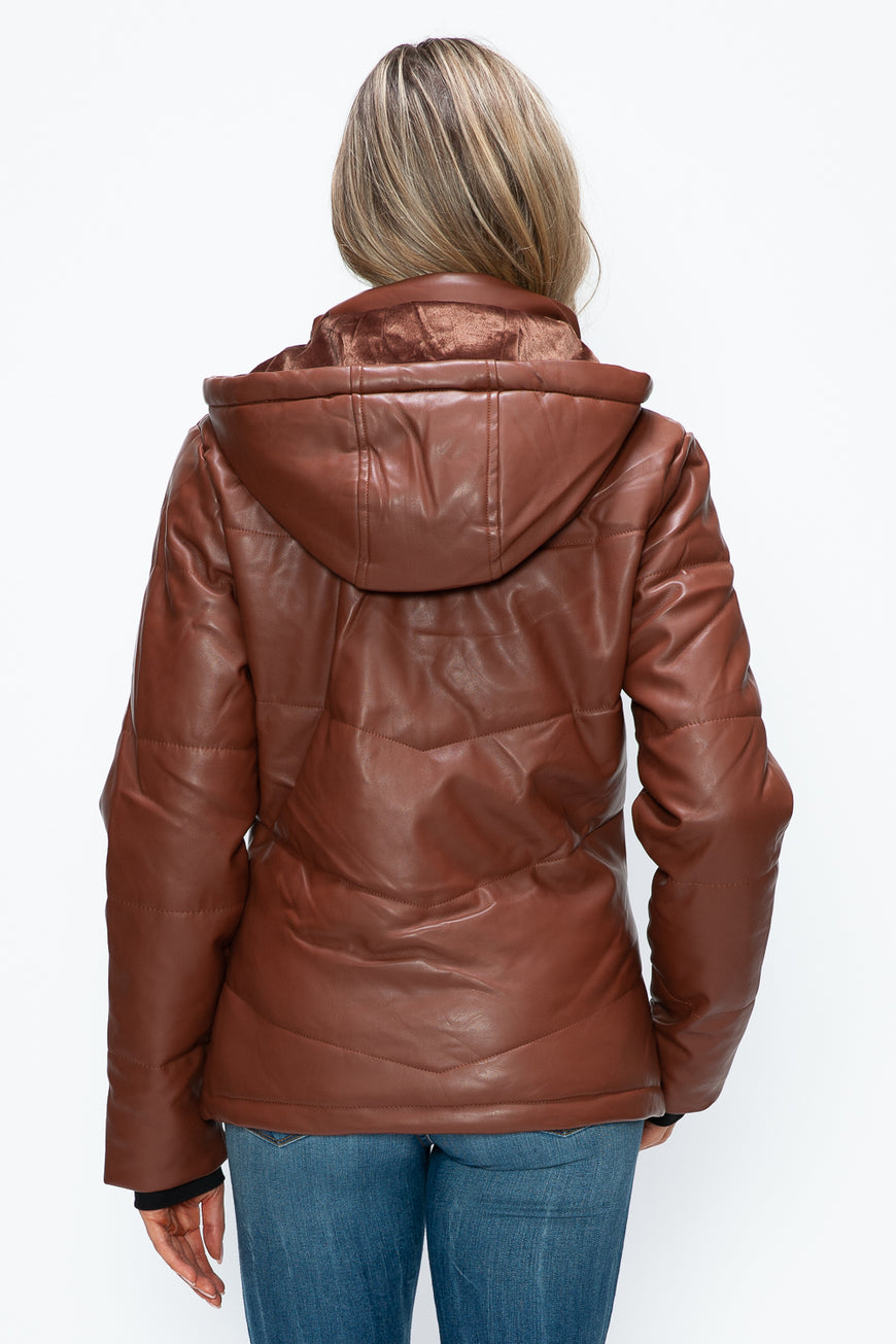 How Dare U Pocketed Zip Up Puffer Jacket with Removable Hood - TopFashionHQ