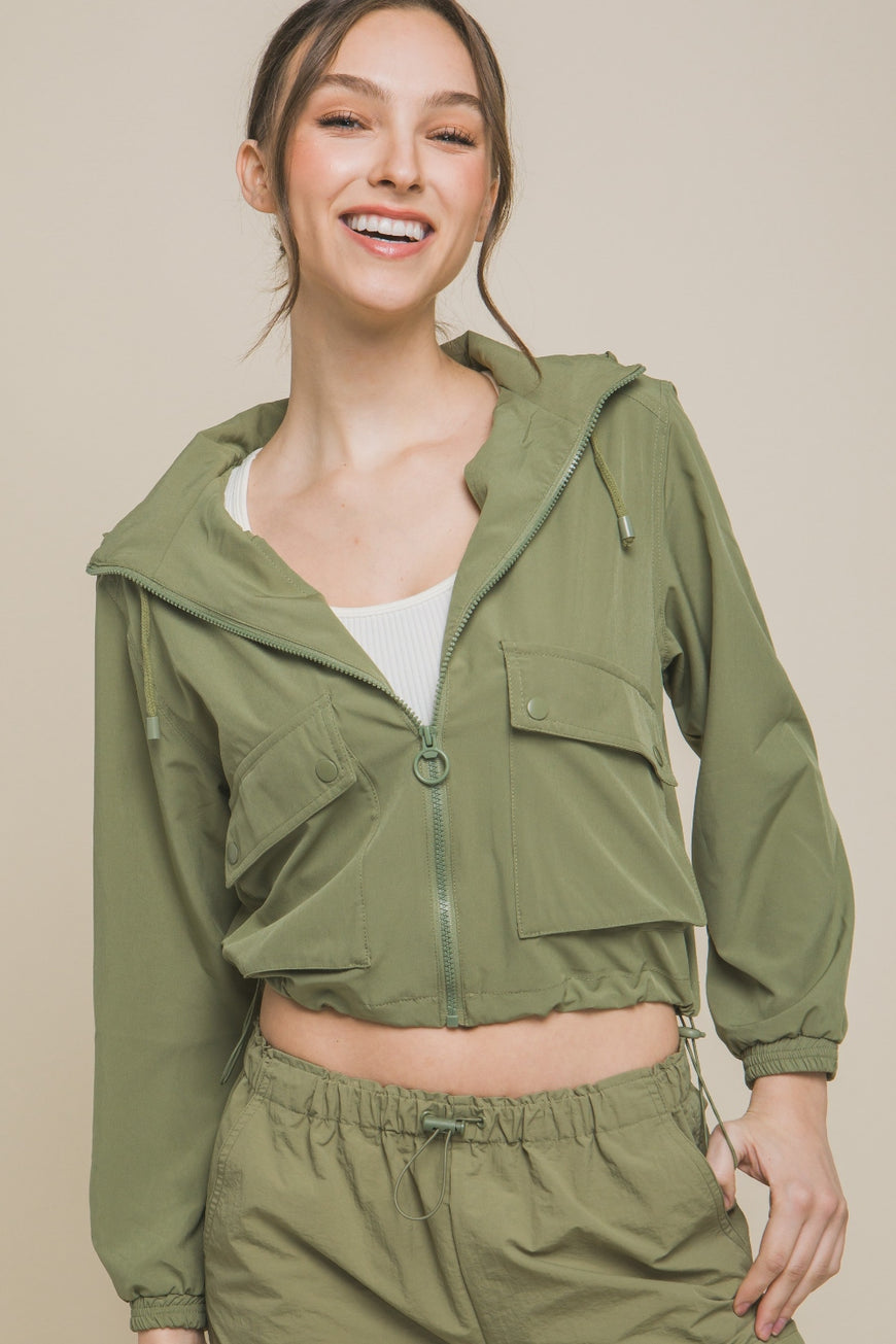 Love Tree Drawstring Hem Hooded Zip-Up Jacket - TopFashionHQ