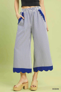 Umgee Stripe Scallop Hem Wide Leg Pants