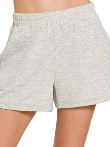 Zenana Soft Melange Hacci Elastic Waist Band Shorts