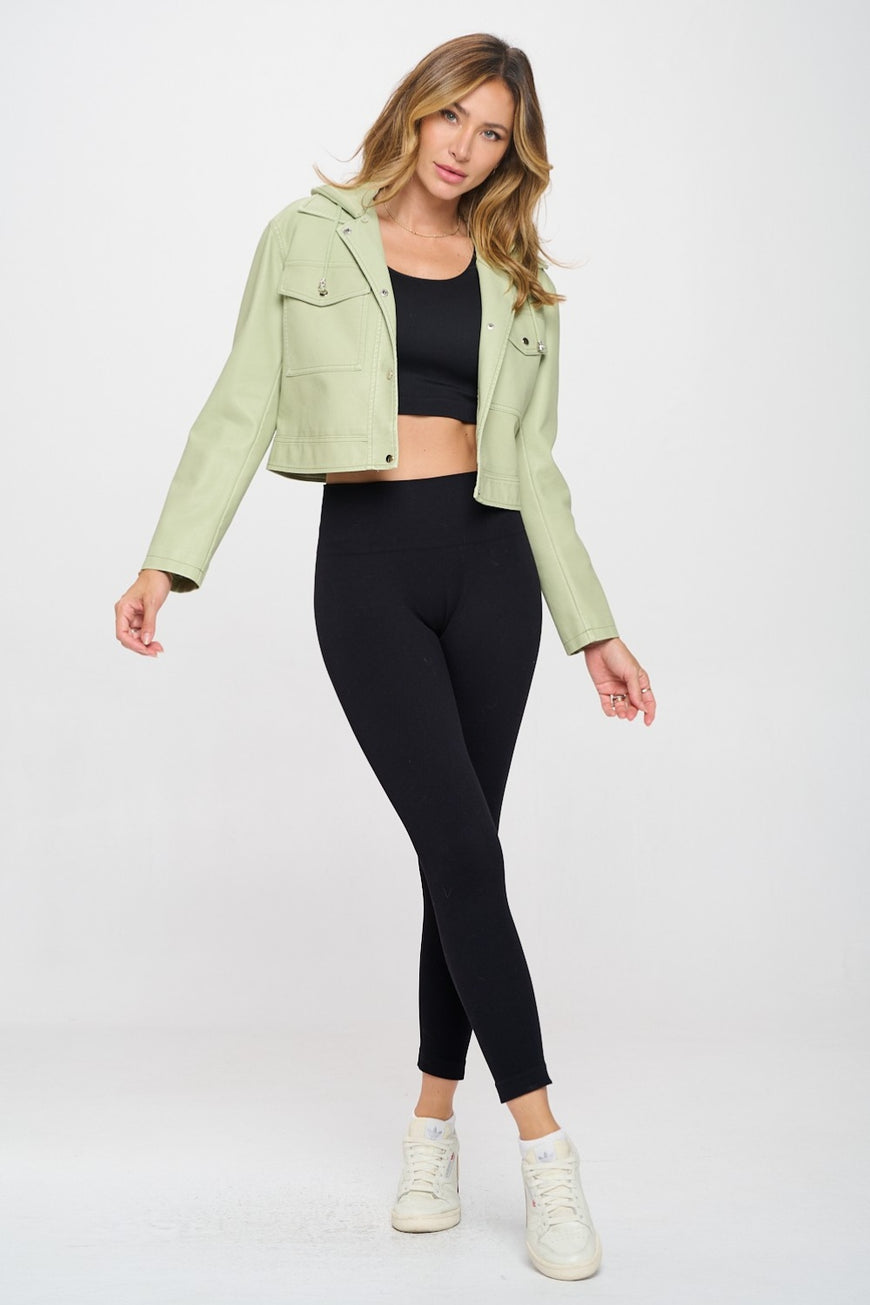 Coalition LA Snap Down Cropped Hooded Jacket - TopFashionHQ