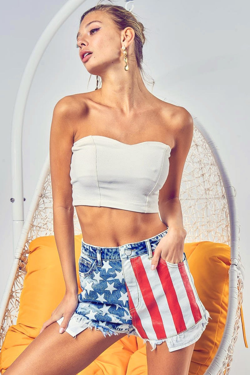 BiBi US Flag Theme Bleached Denim Shorts - TopFashionHQ