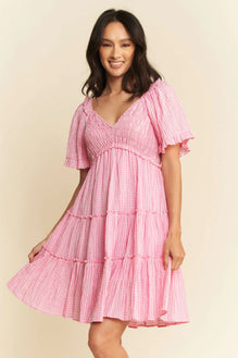 Davi & Dani Jacquard Checker Smocking Tiered Dress