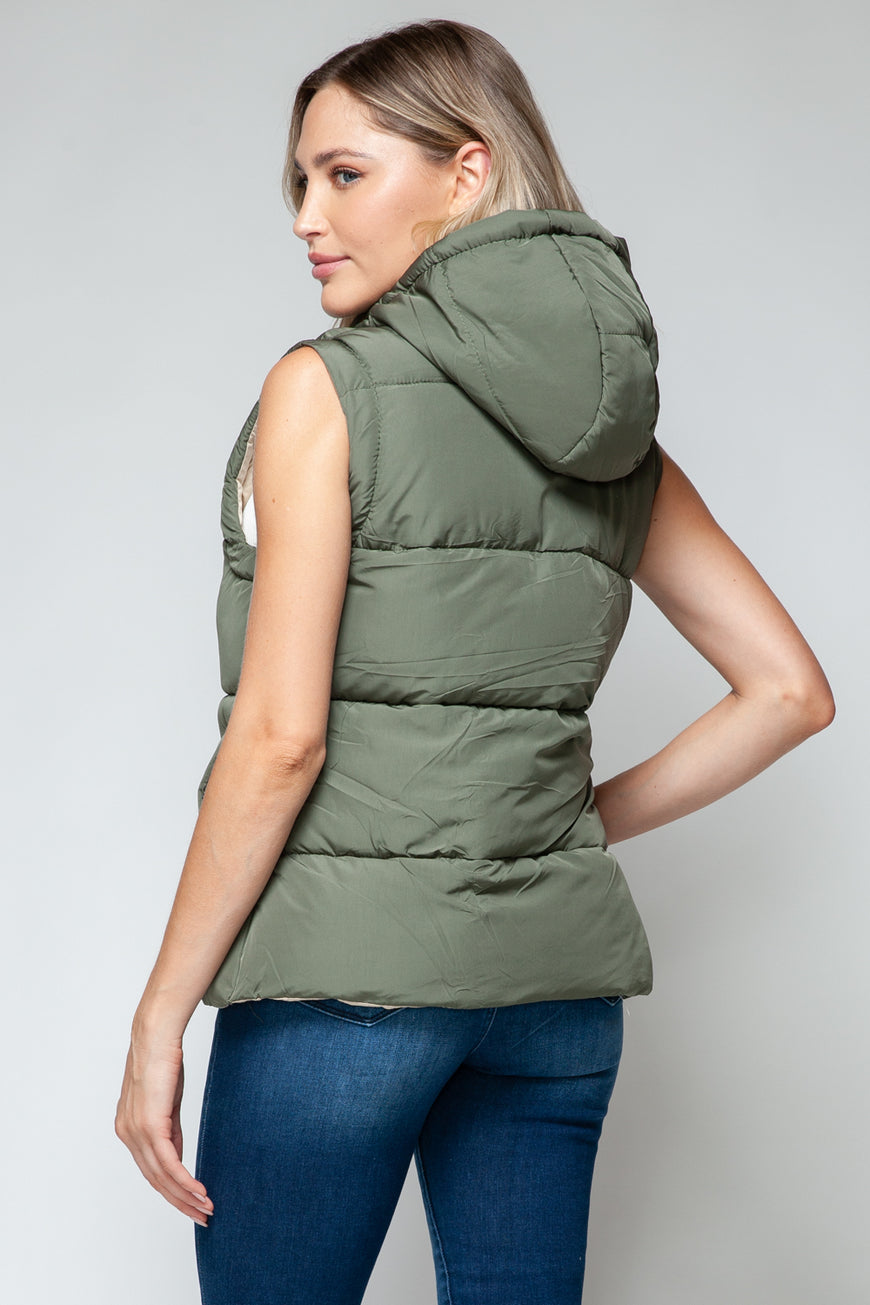 Snobbish Snap and Zip Closure Hooded Vest - TopFashionHQ