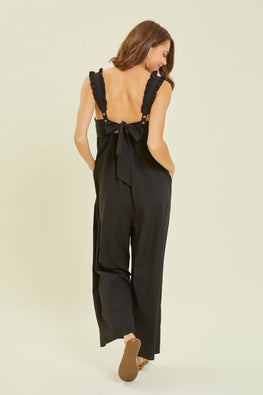 HEYSON Full Size Ruffled Strap Back Tie Wide Leg Jumpsuit