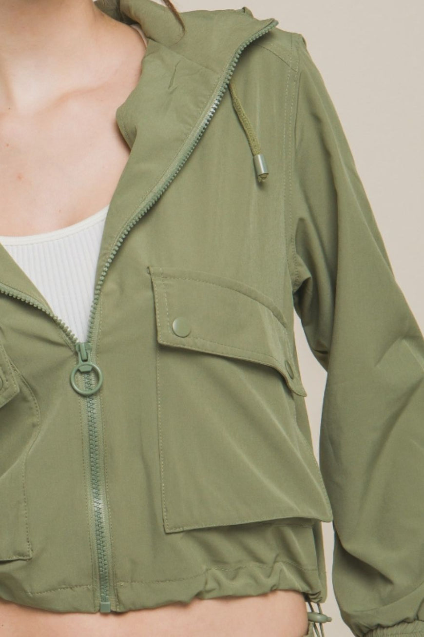 Love Tree Drawstring Hem Hooded Zip-Up Jacket - TopFashionHQ