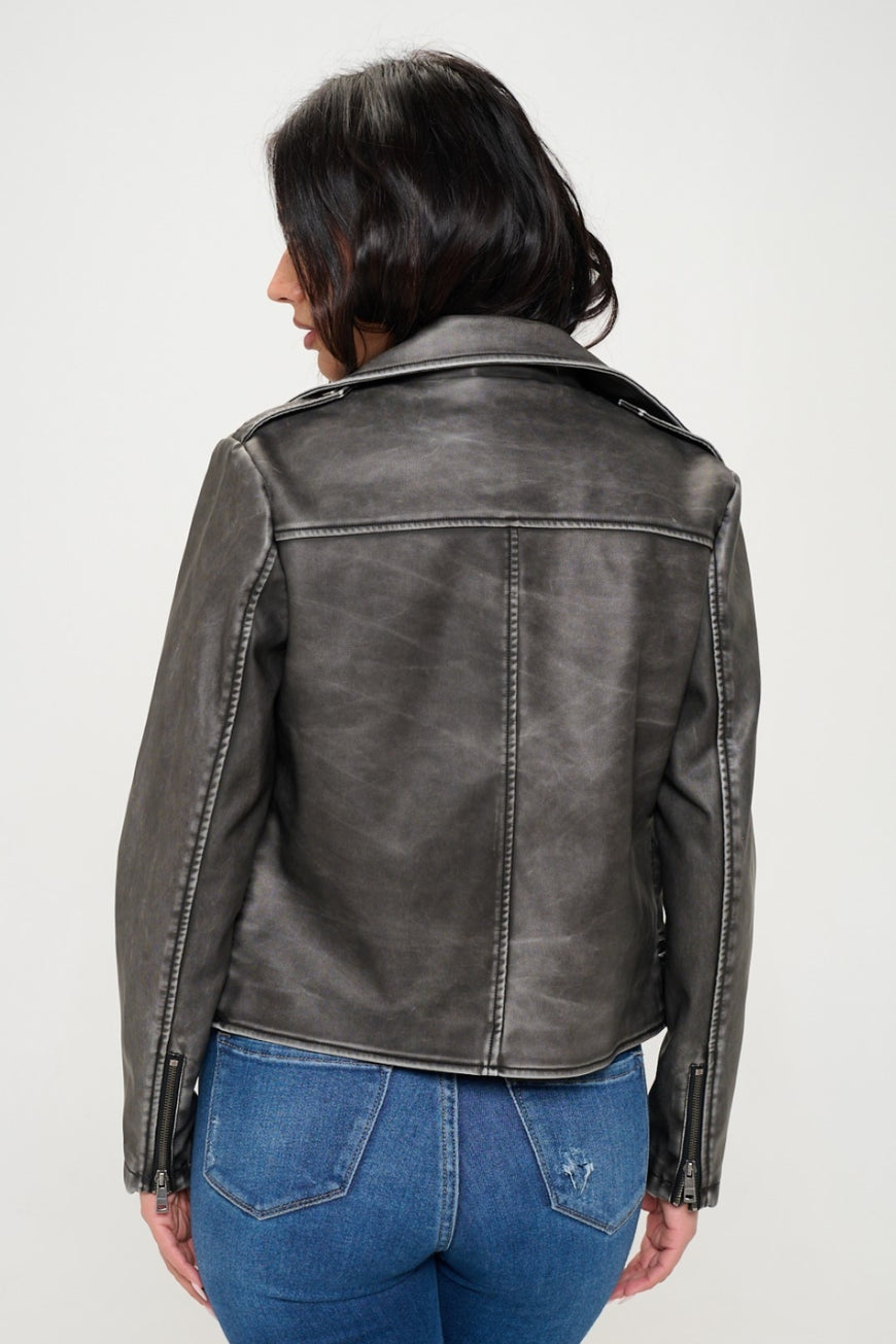 Coalition LA Zip Up Biker Jacket with Belt - TopFashionHQ